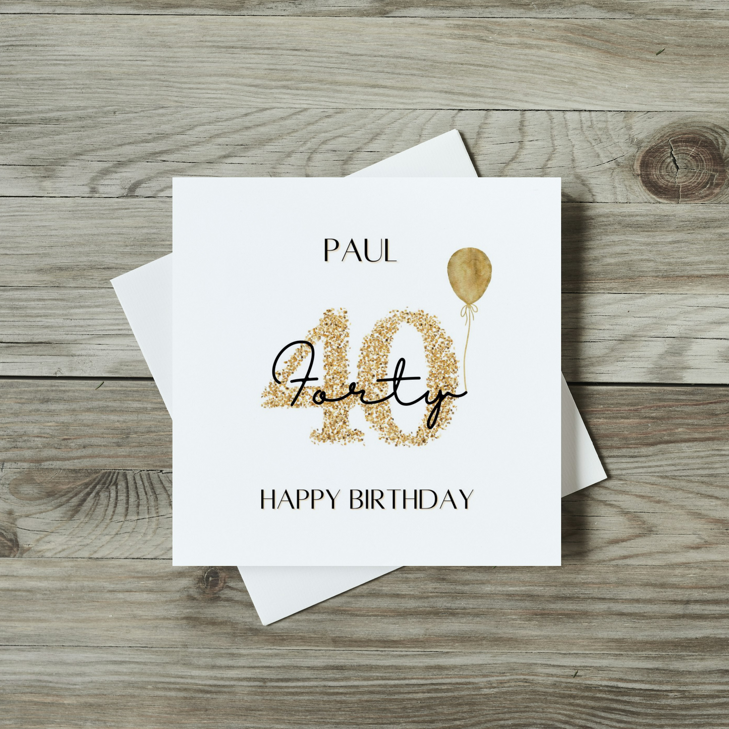 front of 40th birthday card with sparkly number and golden balloon