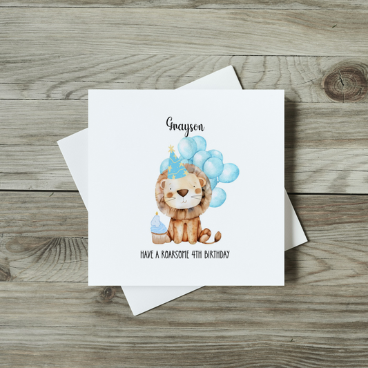 Front of childrens lion birthday card