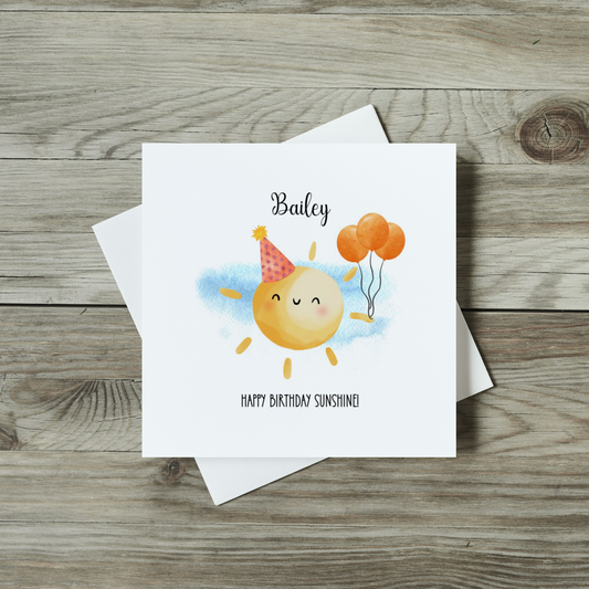 front of childrens sunshine card with cute balloons