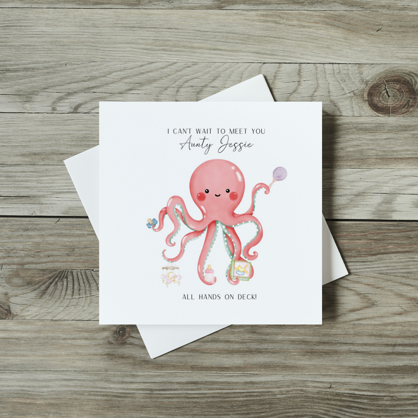 front of new baby card, octopus card for pregnancy announcement