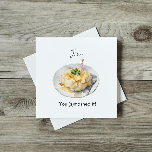 Personalised Congratulations Card - You Smashed It, Mashed Potato Card