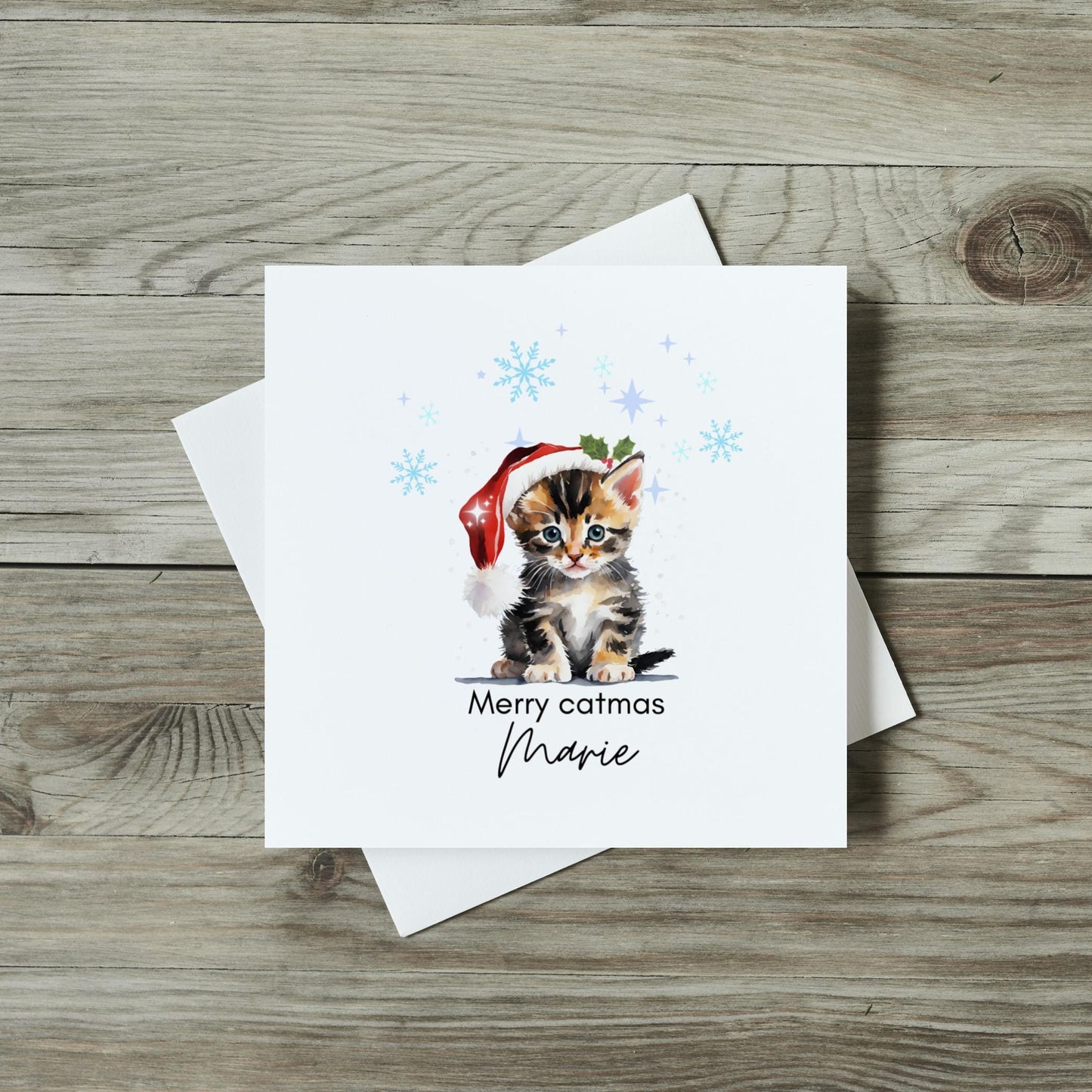 Personalised Christmas Card - Santa Hat Kitten Greetings