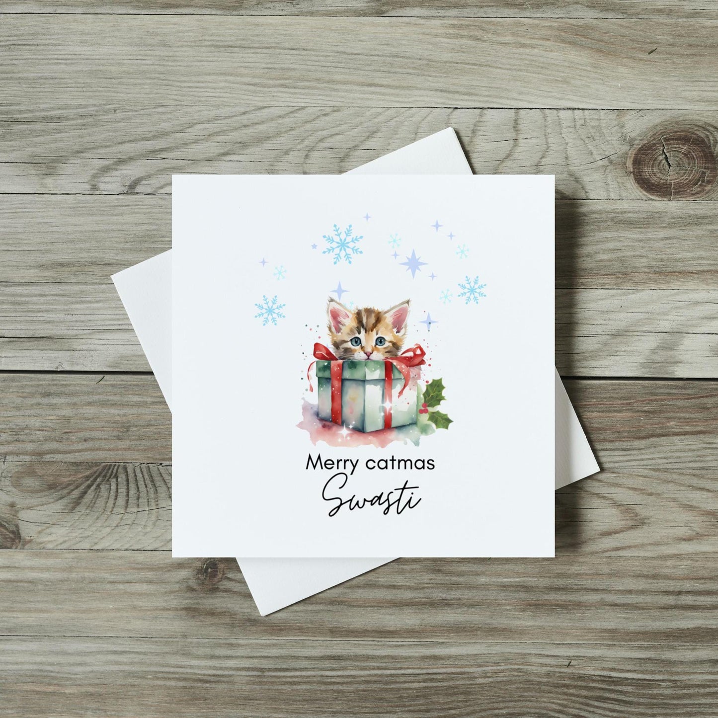 Personalised Christmas Card - Ginger Peeking Kitten