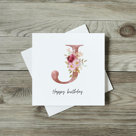 Personalised Birthday Card - First Initial With Flowers