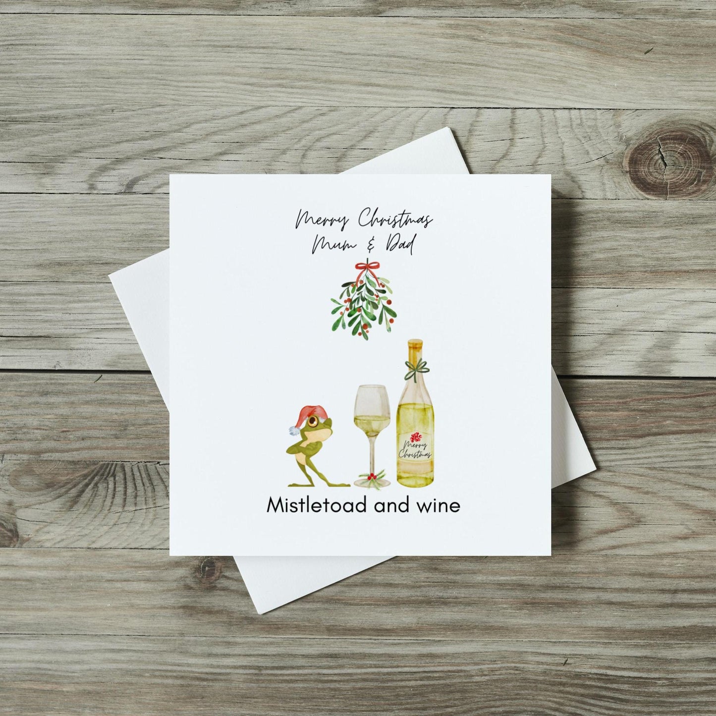 Personalised Christmas Card - Funny Mistletoad And Wine