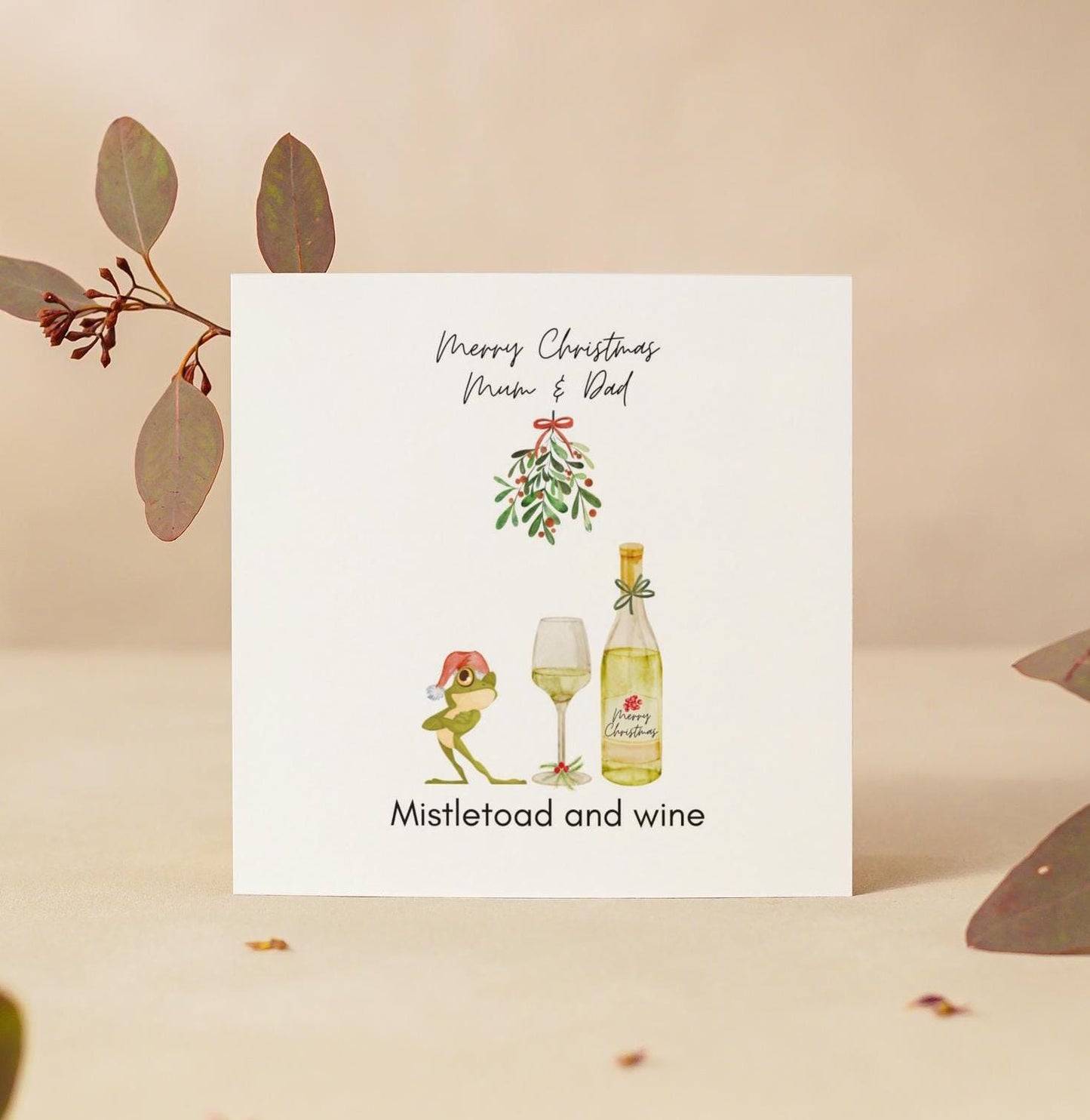 Personalised Christmas Card - Funny Mistletoad And Wine